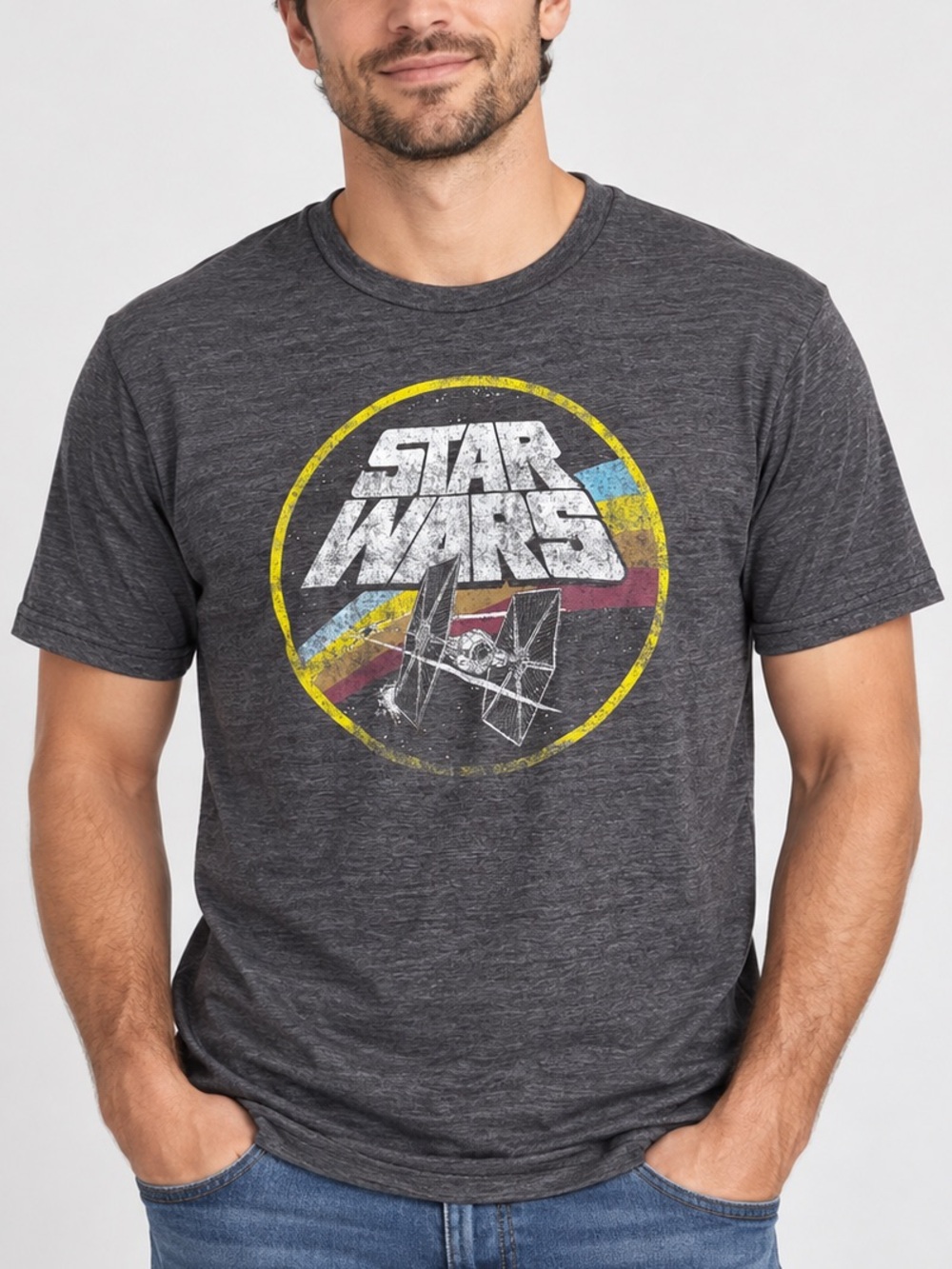 Star Ward TIE Fighter Retro Graphic T-shirt Charcoal Grey Large